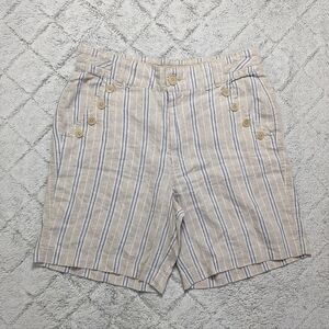 Sundance Shorts Women's 10 Tan Stripe Linen Wilde Bermuda Beach Button Detail